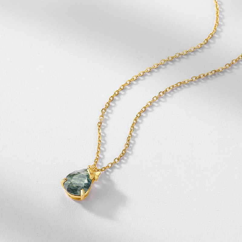 Verdantfly - Pear Cut Moss Agate Unique Necklace