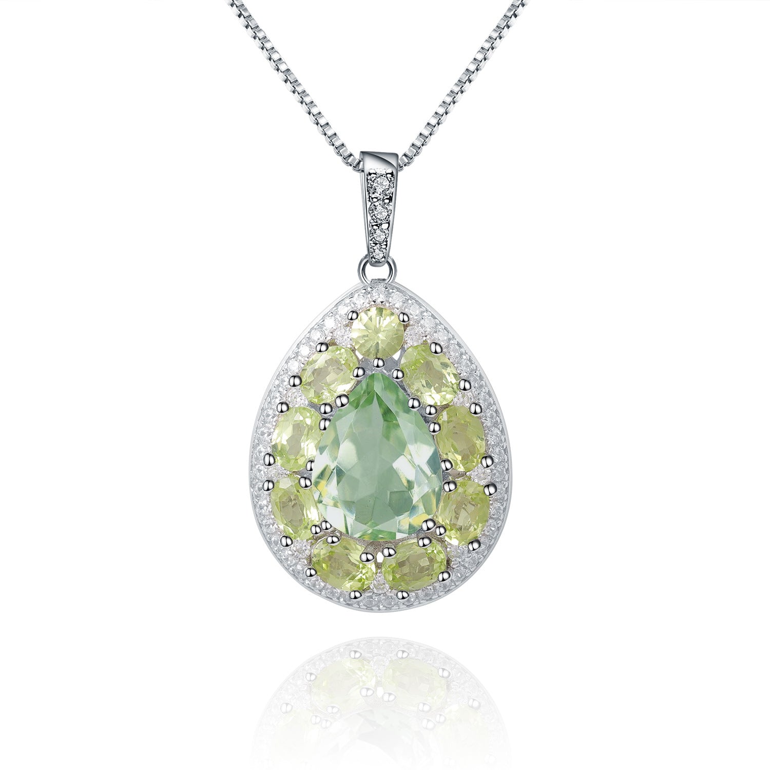 AquaLumine - Pear Cut Natural Green Amethyst Halo Necklace