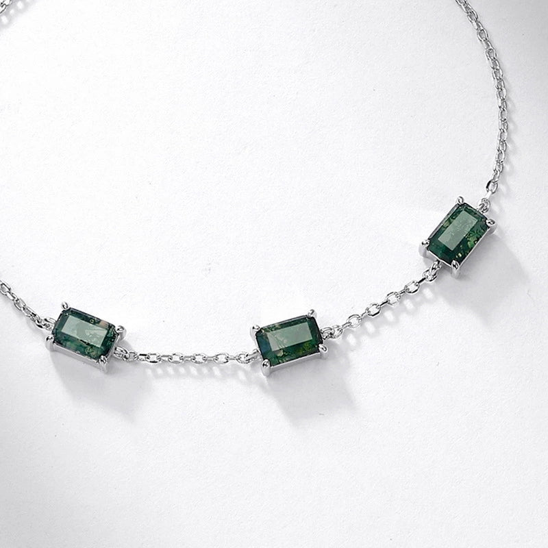 "Sylva" - Emerald Cut Moss Agate Classic Bracelet