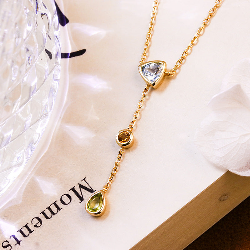 Seraphina -  Pear Cut Aquamarine Citrine and Green Peridot Layered and Elegant Classic Necklace