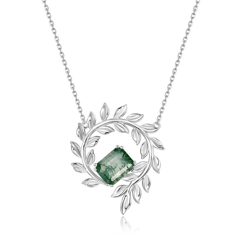 Odette Emerald Cut Moss Agate Nature Necklace
