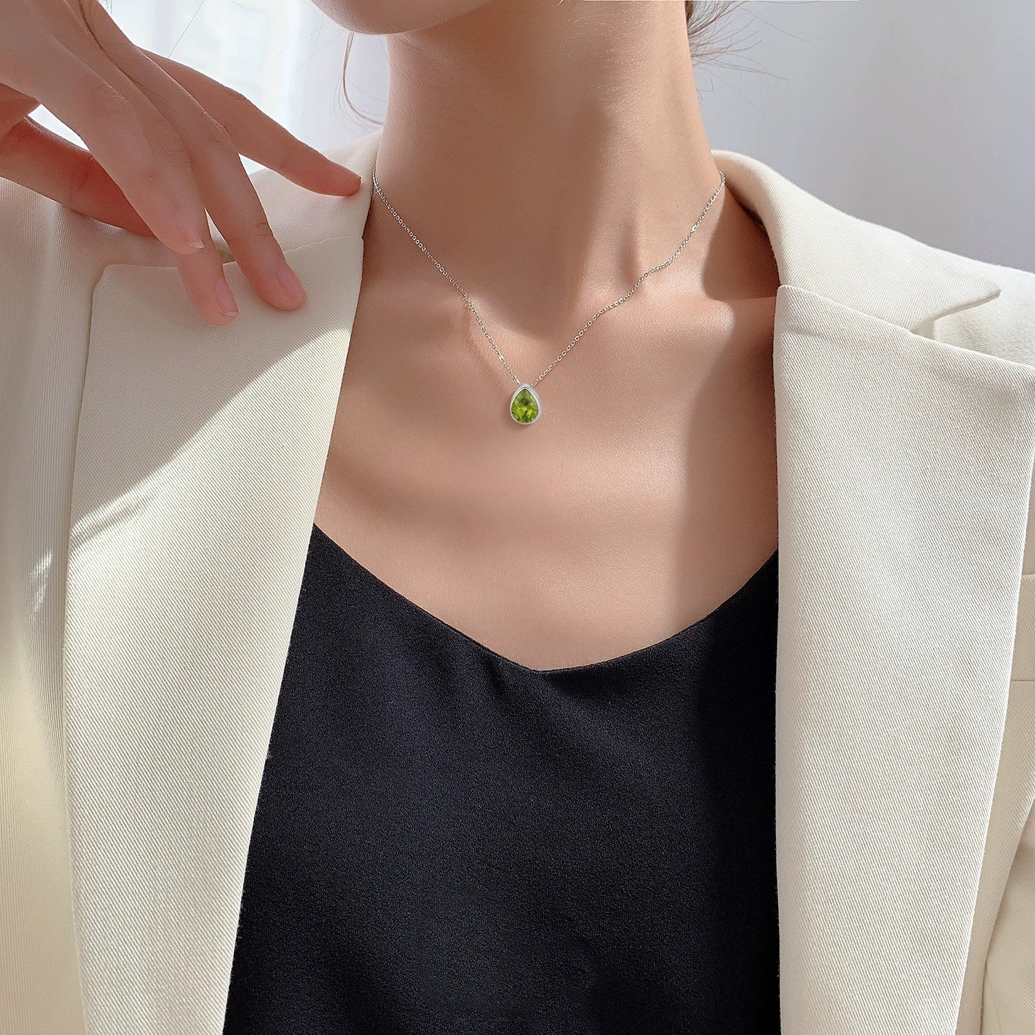 Silas - Pear Cut Green Peridot Classic Necklace