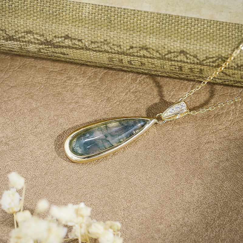 Willow - Drop Cut Moss Agate Classic Necklace Pendant