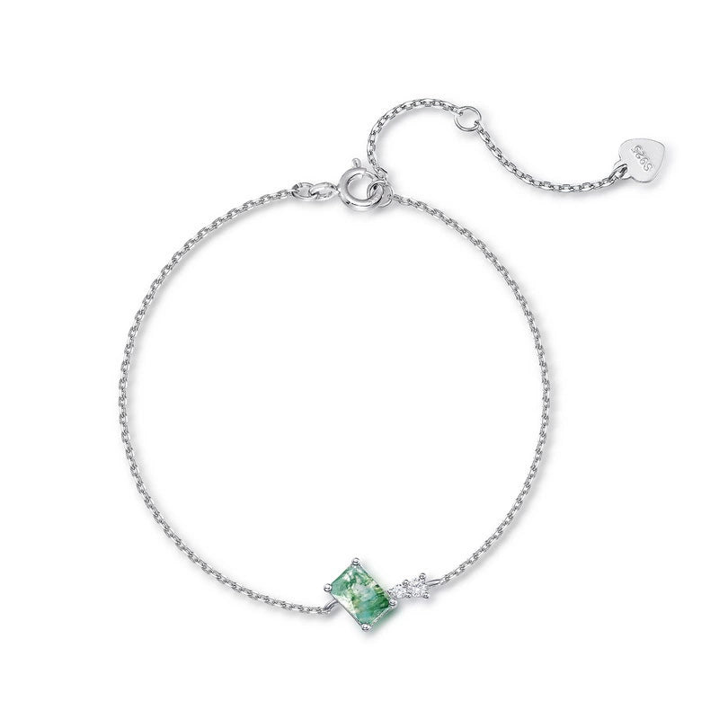 "Chloe" - Emerald Cut Moss Agate Classic Bracelet