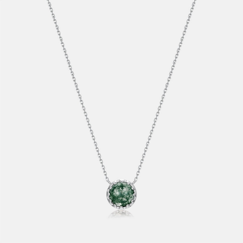 'Forest Cog' Vintage Water Drop Pear Cut Moss Agate Gear Pendant