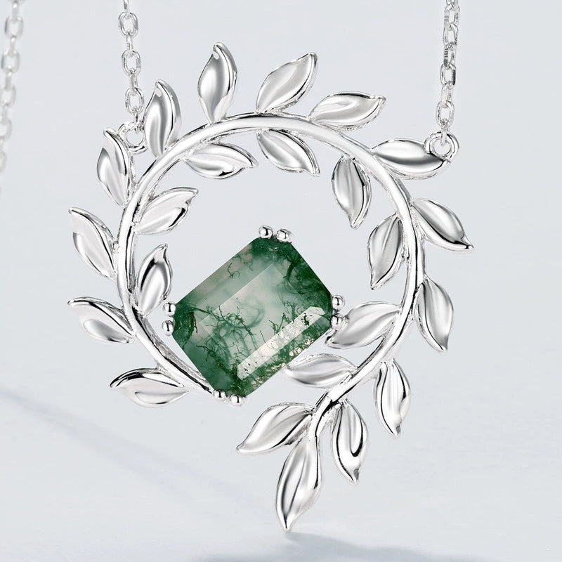 Odette Emerald Cut Moss Agate Nature Necklace