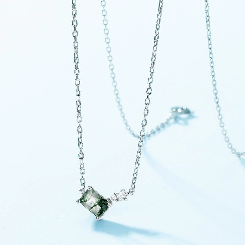 Ophelia Emerald Cut Moss Agate Classic Necklace