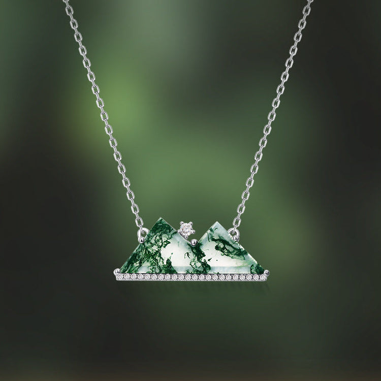 'Verda' The Moss Agate Mountain Range Genuine Gemstone Mountain Necklace
