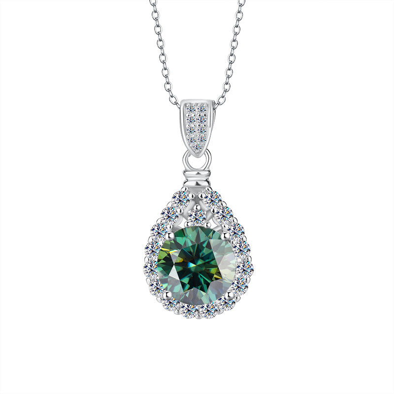 Verdantia - Round Cut Green Moissanite Halo Necklace