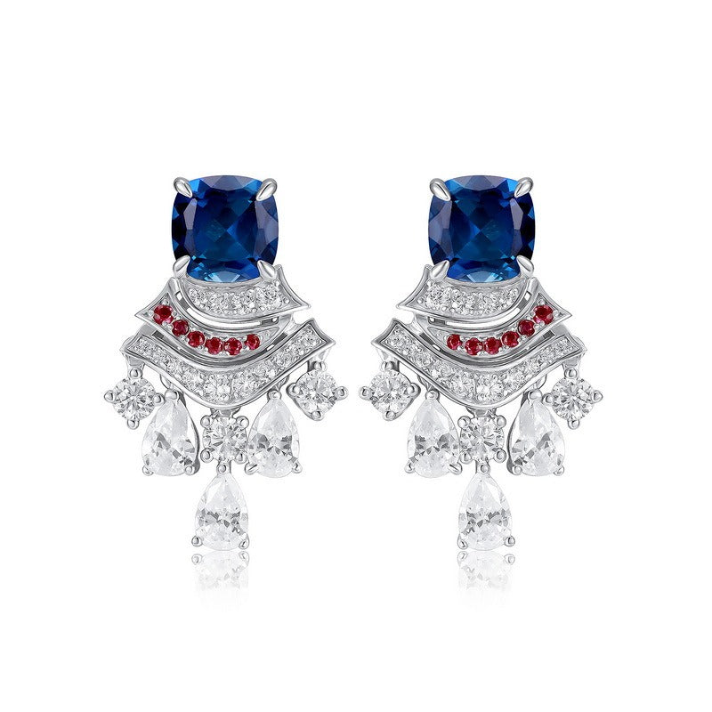 Cushion Cut Lab Ruby Unique Drop Earrings