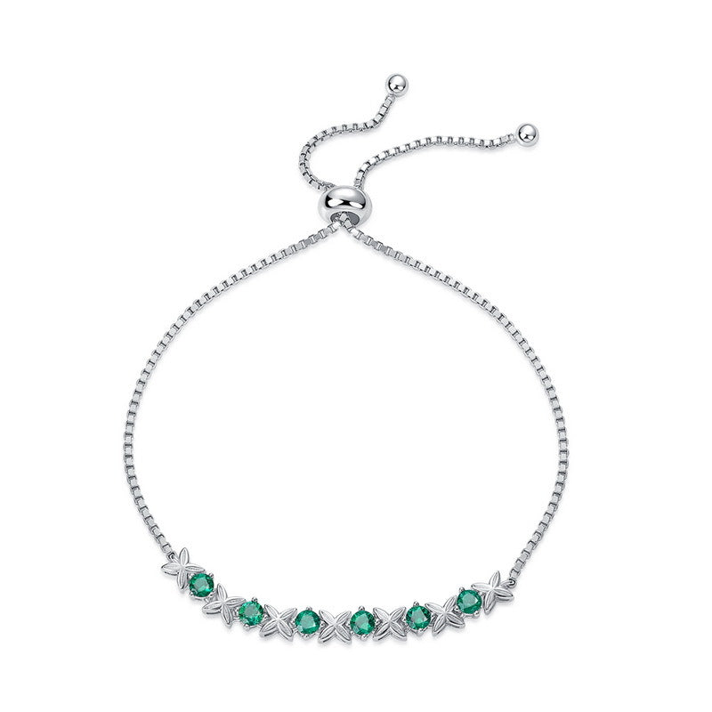 "Leafy Gleam" - Round Cut Emerald Nature Inspired Bracelet