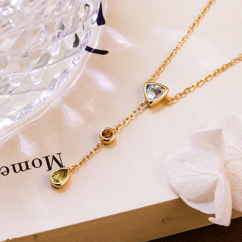 Seraphina -  Pear Cut Aquamarine Citrine and Green Peridot Layered and Elegant Classic Necklace