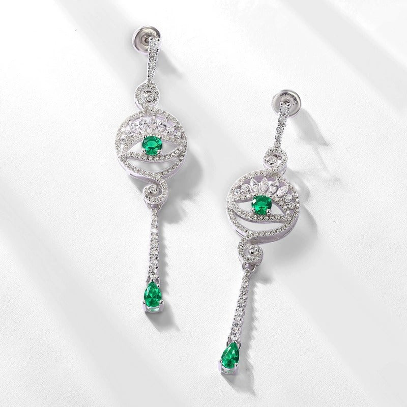 Round Cut Green Zircon Unique Devil's Eye Drop Earrings