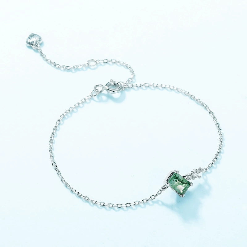 "Chloe" - Emerald Cut Moss Agate Classic Bracelet