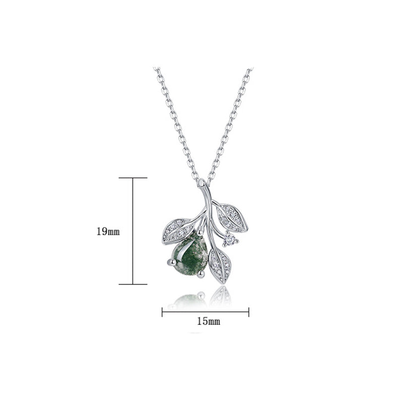 'Moss Whisper' Nature Inspired Pear Cut Leafy Moss Agate Necklace