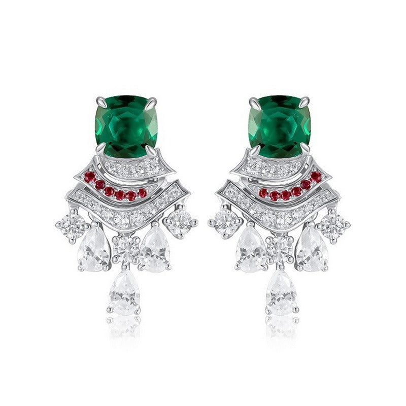 Cushion Cut Lab Ruby Unique Drop Earrings
