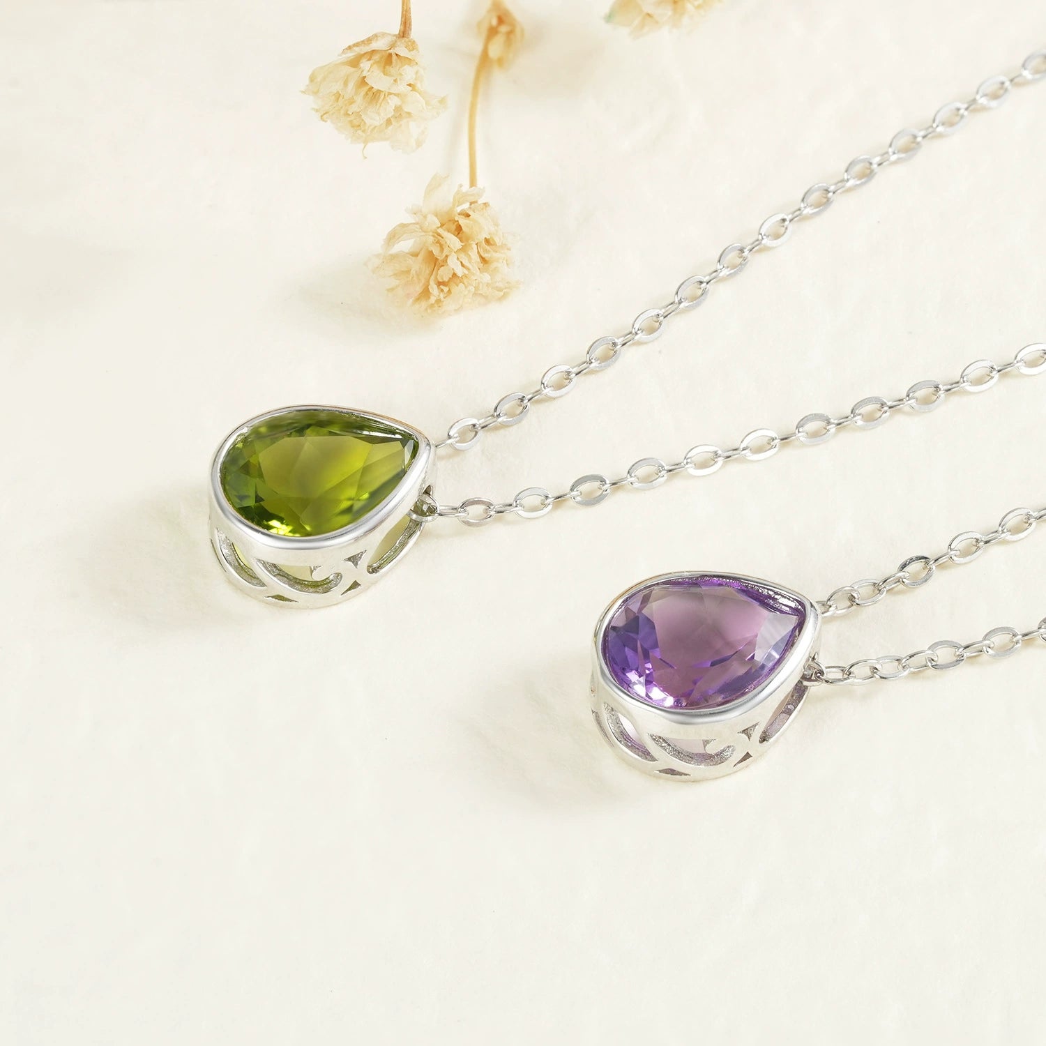Silas - Pear Cut Green Peridot Classic Necklace