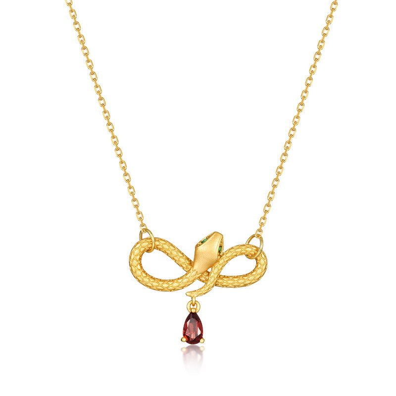 Pear Cut Garnet Mystical Serpent Carved Unique Necklace