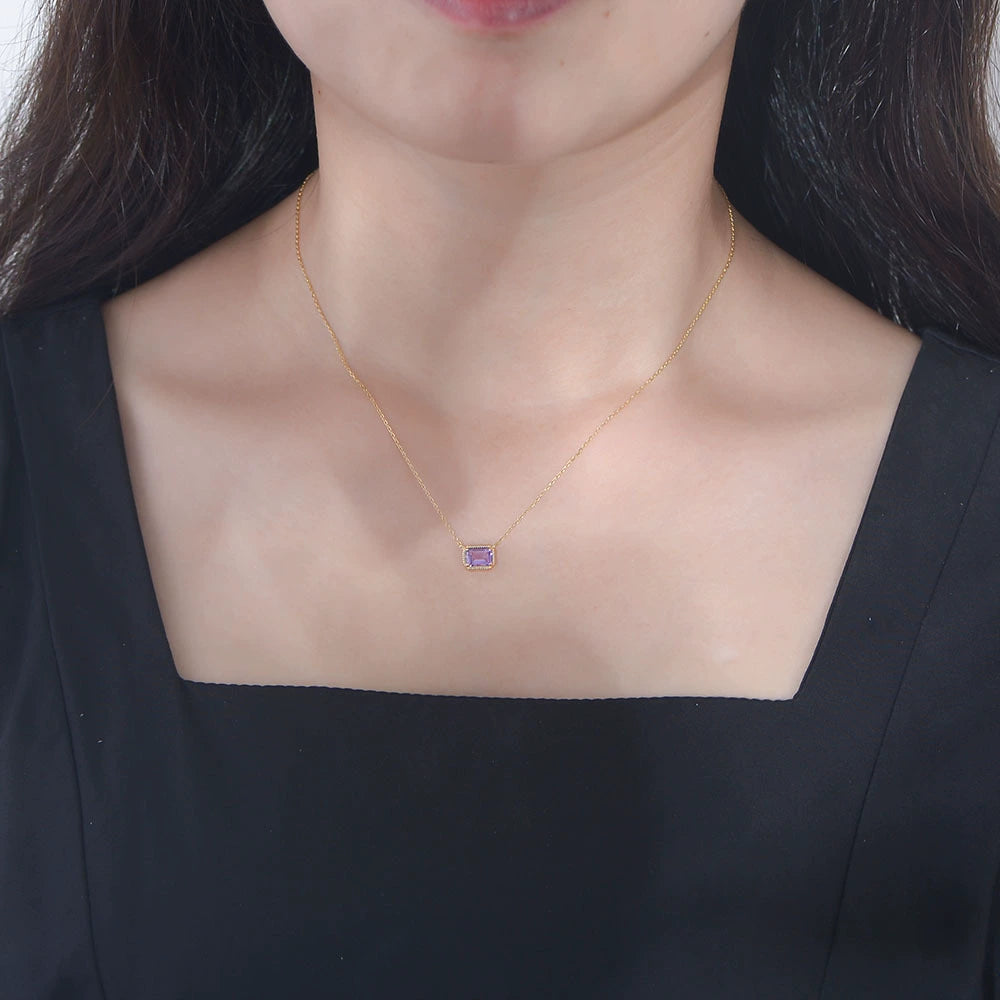 Mirielle Emerald Cut Amethyst Classic Necklace
