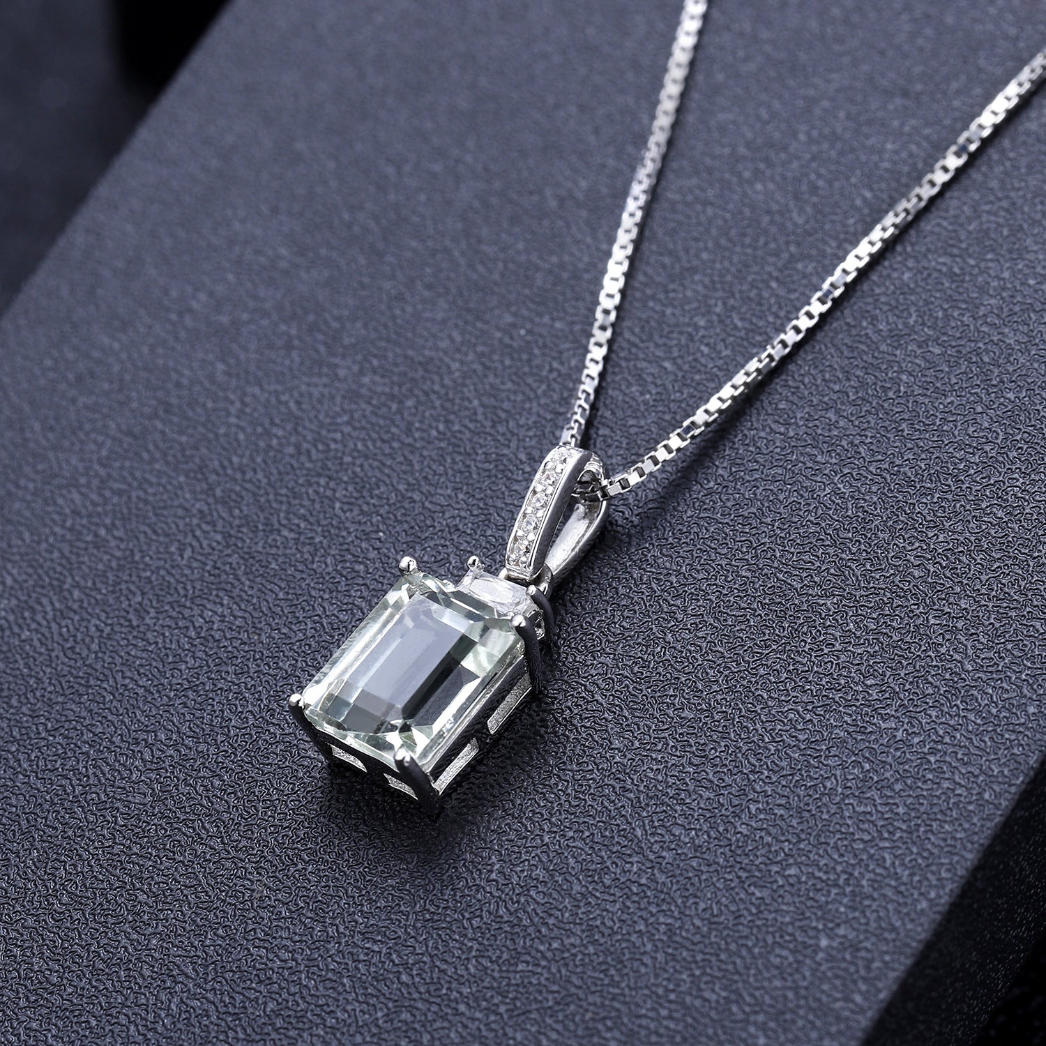 AquaCrest- Emerald Cut Natural Green Amethyst Minimalist Classic Necklace