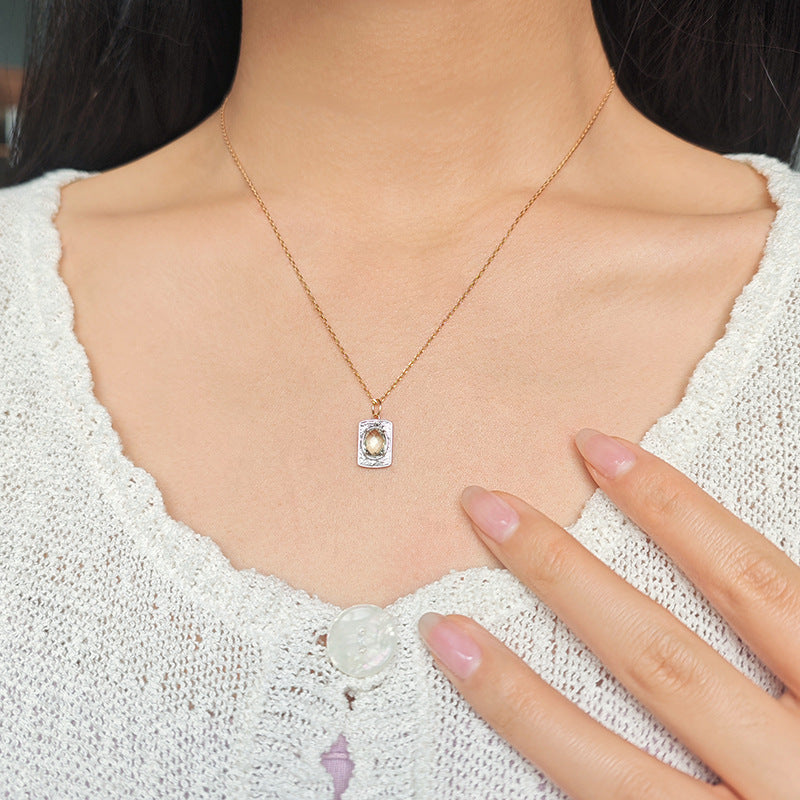 LunaTear - Oval Cut Natural Green Amethyst Victorian Vintage Necklace