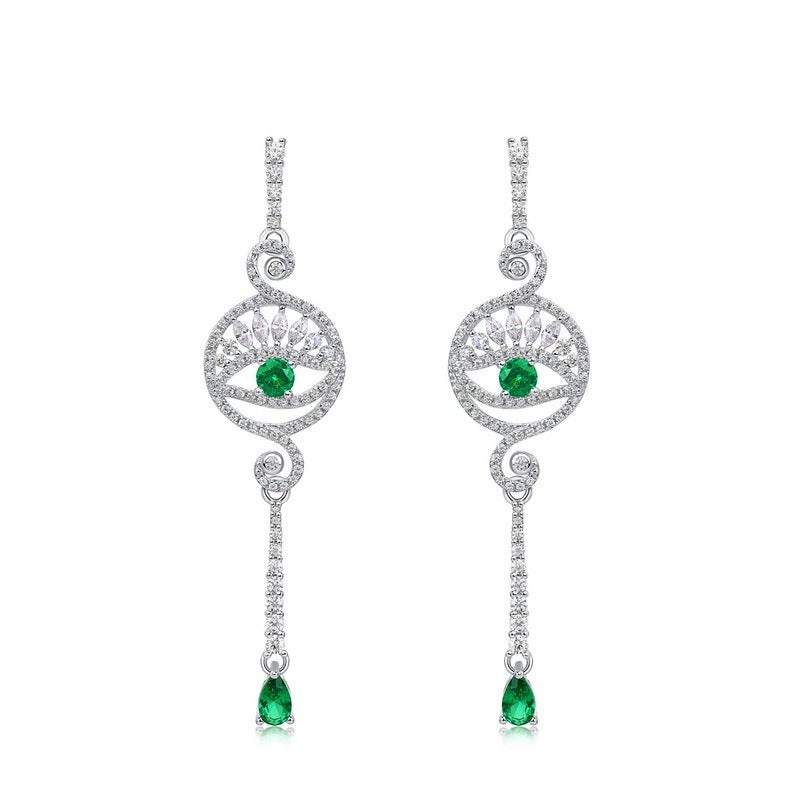 Round Cut Green Zircon Unique Devil's Eye Drop Earrings