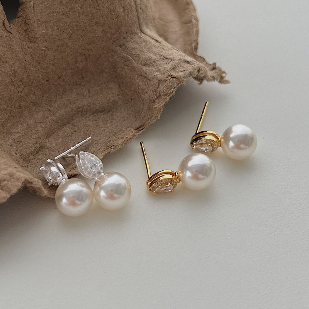 10K/14K Pear Cut Zircon & Natural Pearl Drop Earrings Classic Wedding Earrings