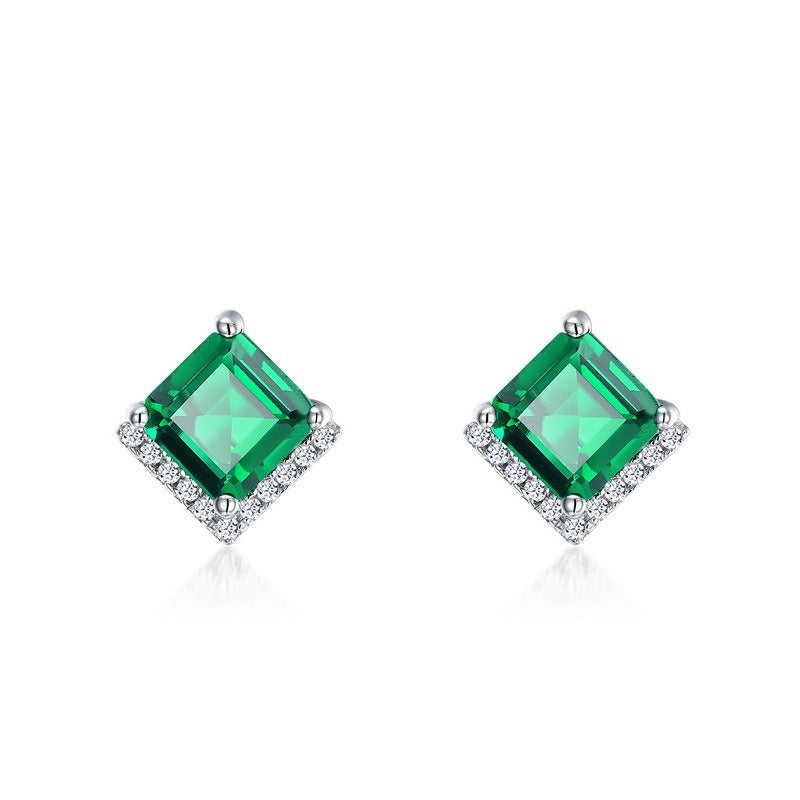 Princess Cut Lab Emerald Classic Minimalist Earrings