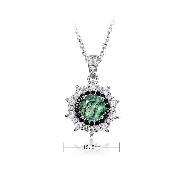 'Sunmoss' 6.5MM Moss Agate Pendant Silver Women Jewelry Christmas Gift For Her