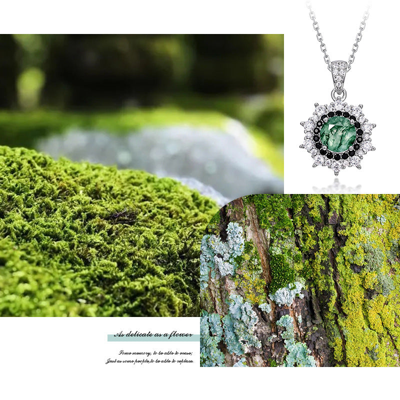 'Sunmoss' 6.5MM Moss Agate Pendant Silver Women Jewelry Christmas Gift For Her