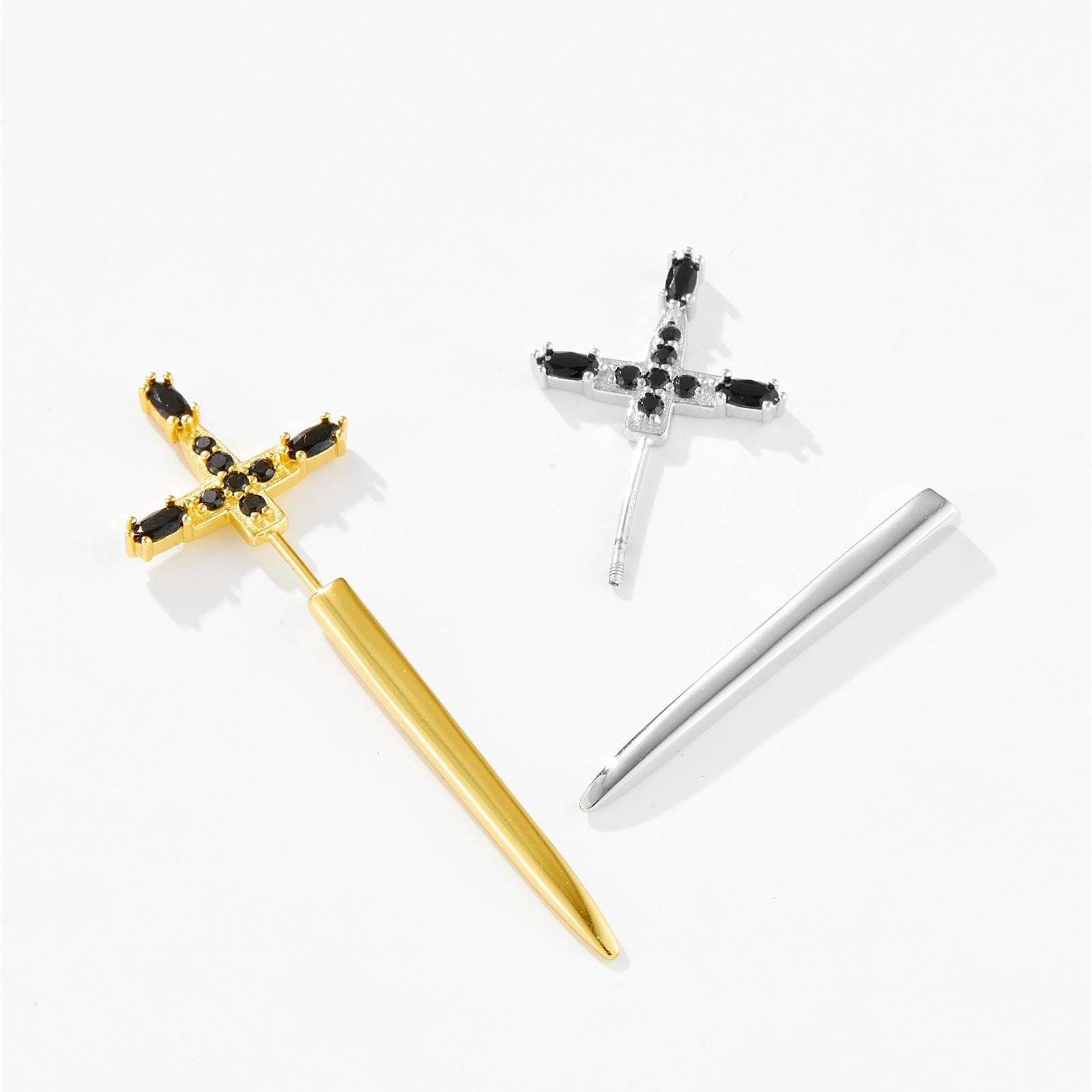 Gothic Black Cubic Zirconia Sword/Dagger Earrings Unique Front Back Earrings 1 pc