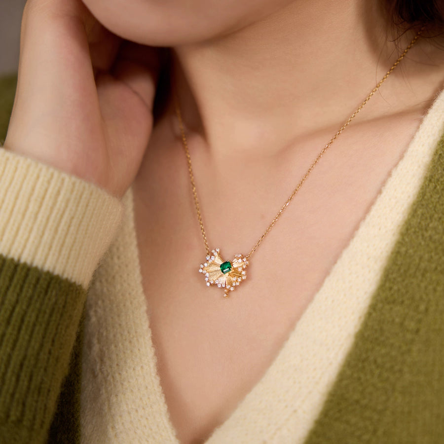 Leonard-Princess Cut Emerald Unique Necklace