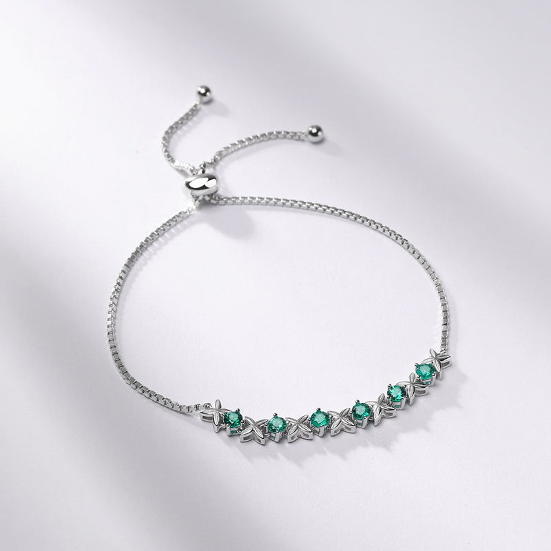 "Leafy Gleam" - Round Cut Emerald Nature Inspired Bracelet