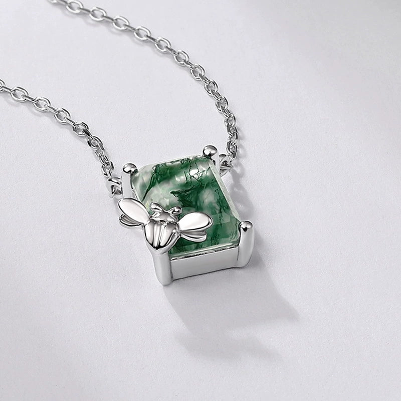 Astra Emerald Cut Moss Agate Nature Necklace