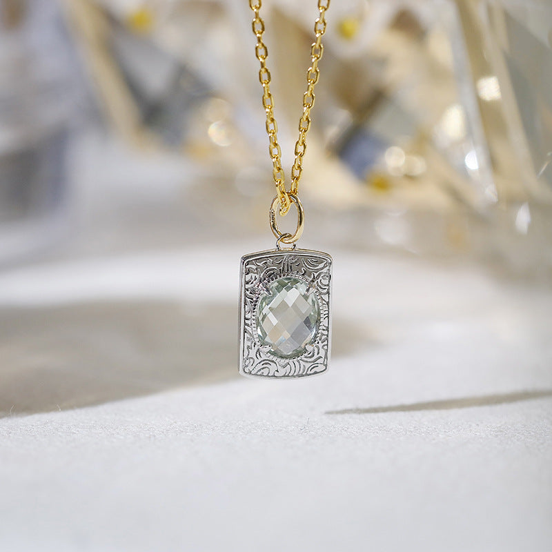 LunaTear - Oval Cut Natural Green Amethyst Victorian Vintage Necklace