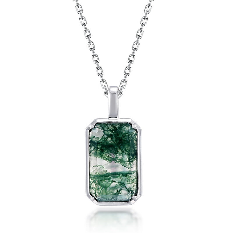 Long Emerald Cut Green Moss Agate Classic Necklace For Girlfriend