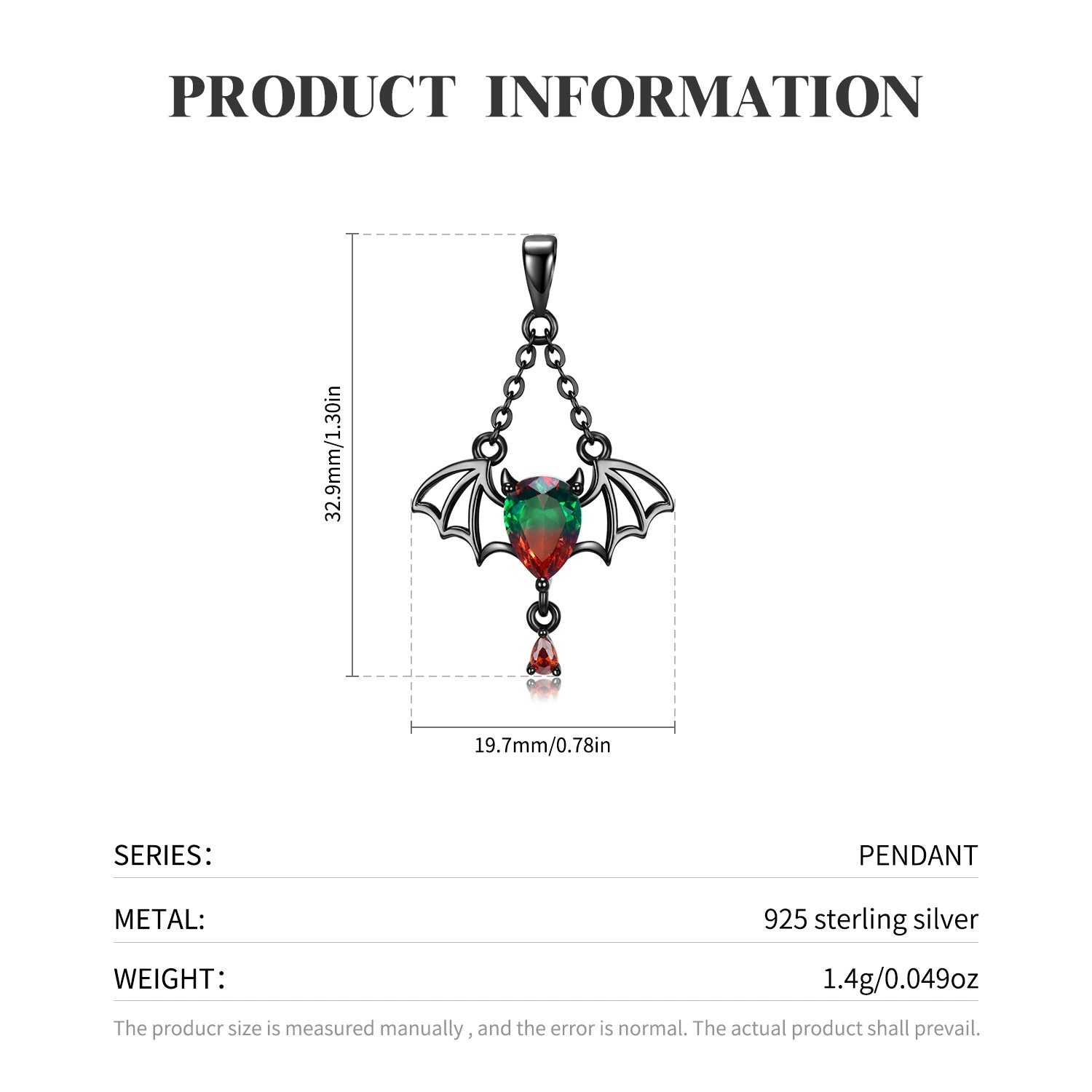 Memento Mori Custom Gothic Bat Necklace With Zircon Pendant