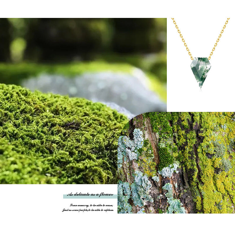 'Nature’s Aegis' Shield Shaped Solitaire Moss Agate Pendant