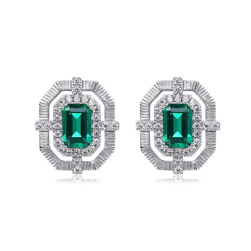 Emerald Cut Lab Emerald Vintage Stud Earrings