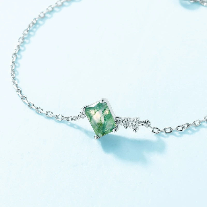 "Chloe" - Emerald Cut Moss Agate Classic Bracelet