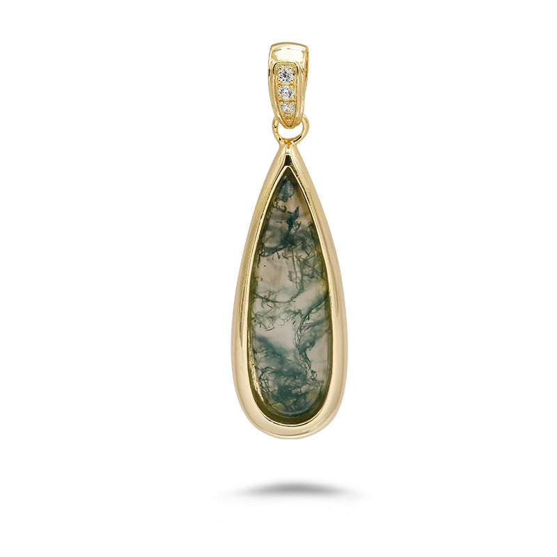 Willow - Drop Cut Moss Agate Classic Necklace Pendant