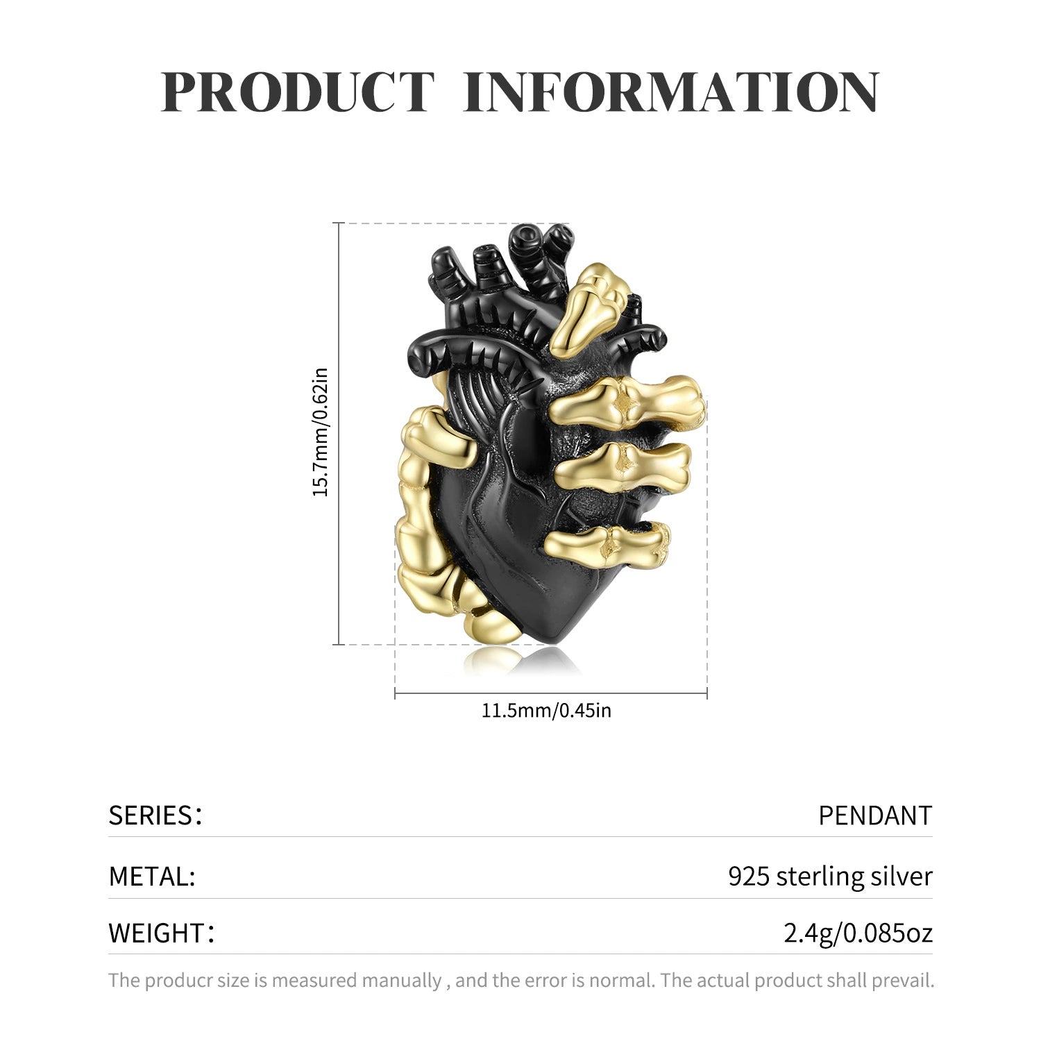 Hand with Heart Unique Design Gothic Pendant