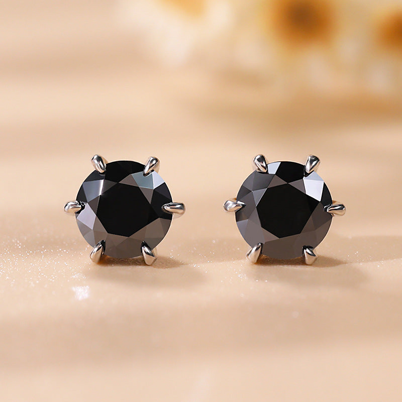 Round Cut Black Moissanite Classic Stud Earrings Gothic Halloween Earrings
