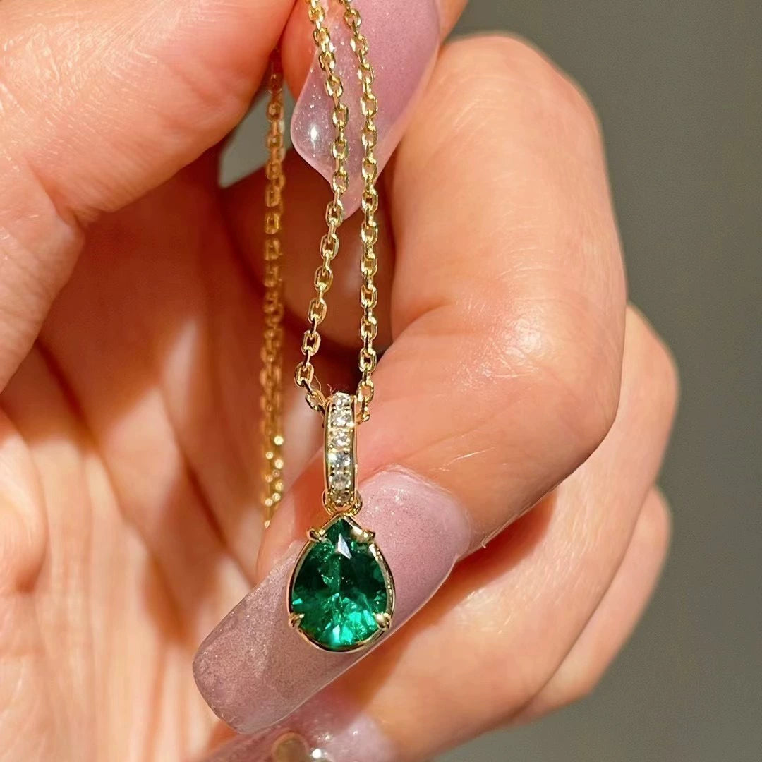 Beatrice-Pear Cut Emerald Classic Necklace