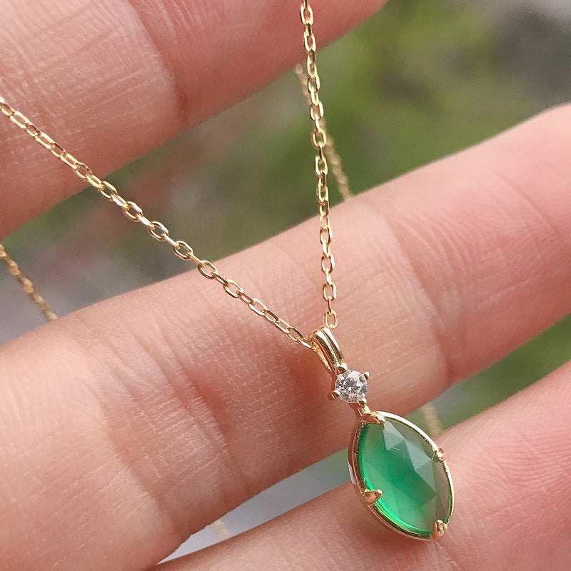 Halcyon - Marquise Cut Green Agate Minimalist Classic Necklace
