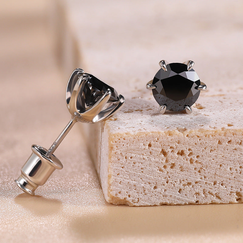 Round Cut Black Moissanite Classic Stud Earrings Gothic Halloween Earrings
