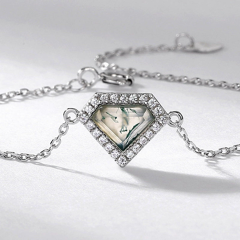 "Ivy" - Shield Cut Moss Agate Halo Bracelet