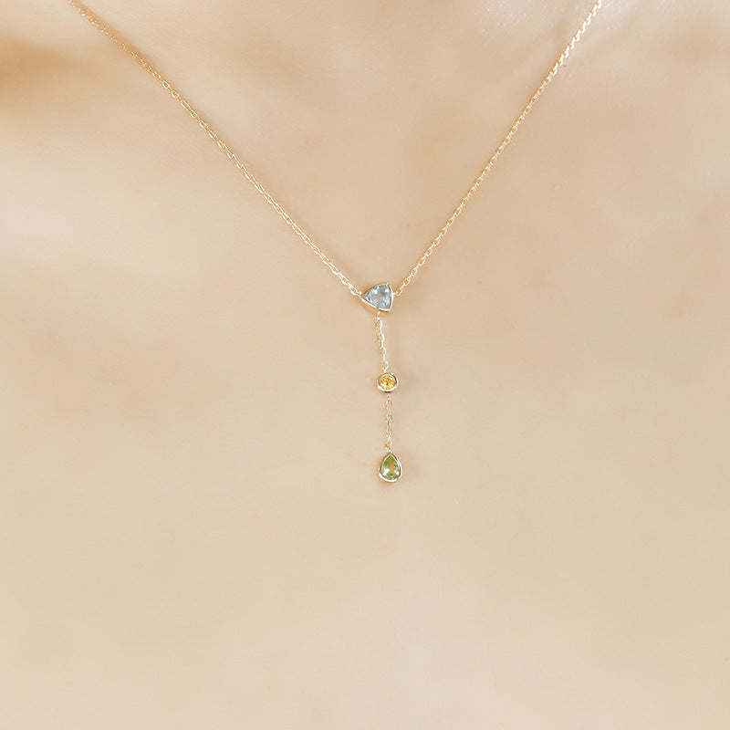 Seraphina -  Pear Cut Aquamarine Citrine and Green Peridot Layered and Elegant Classic Necklace