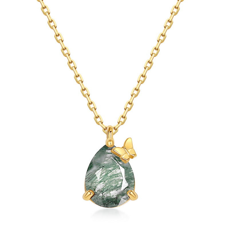 Verdantfly - Pear Cut Moss Agate Unique Necklace