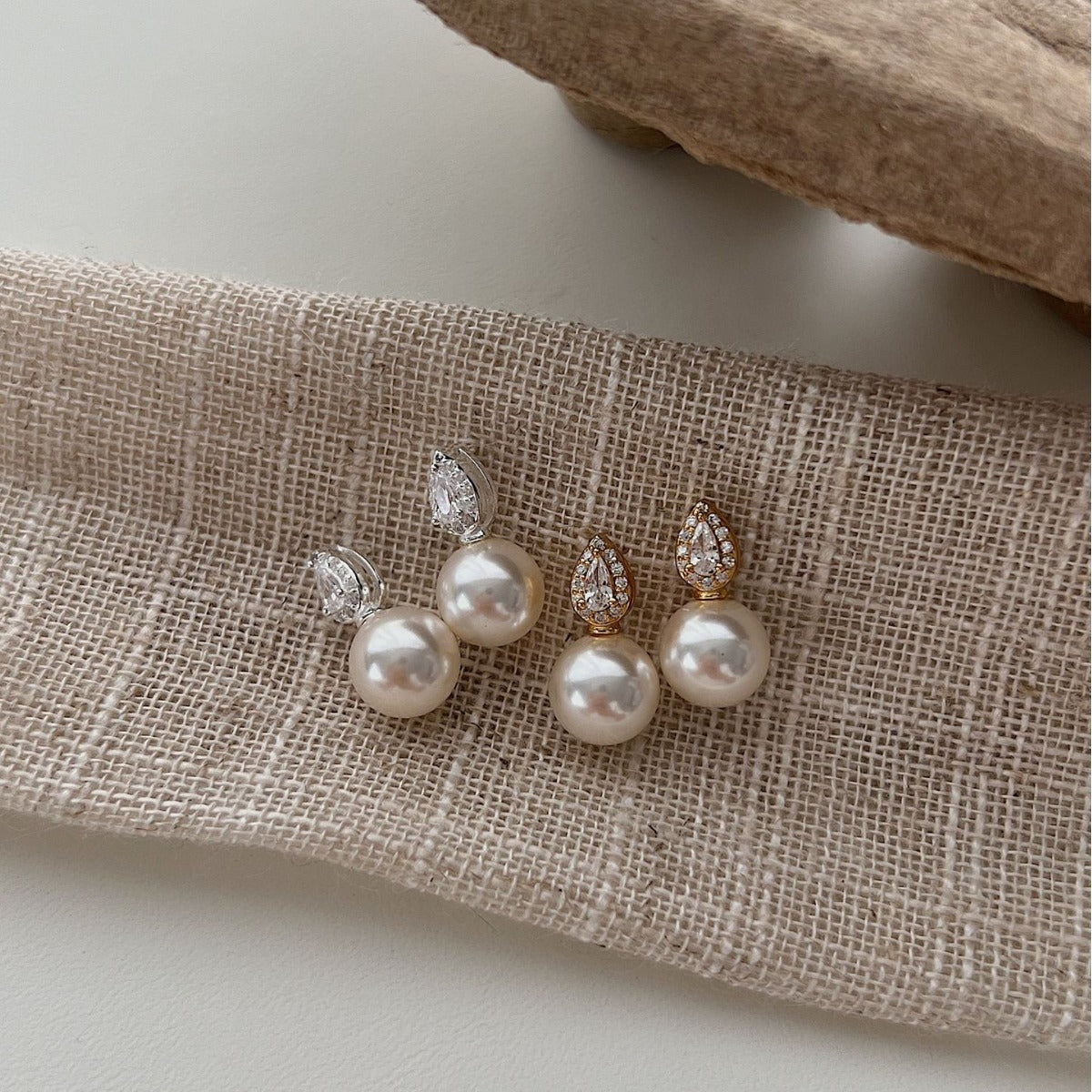 10K/14K Pear Cut Zircon & Natural Pearl Drop Earrings Classic Wedding Earrings